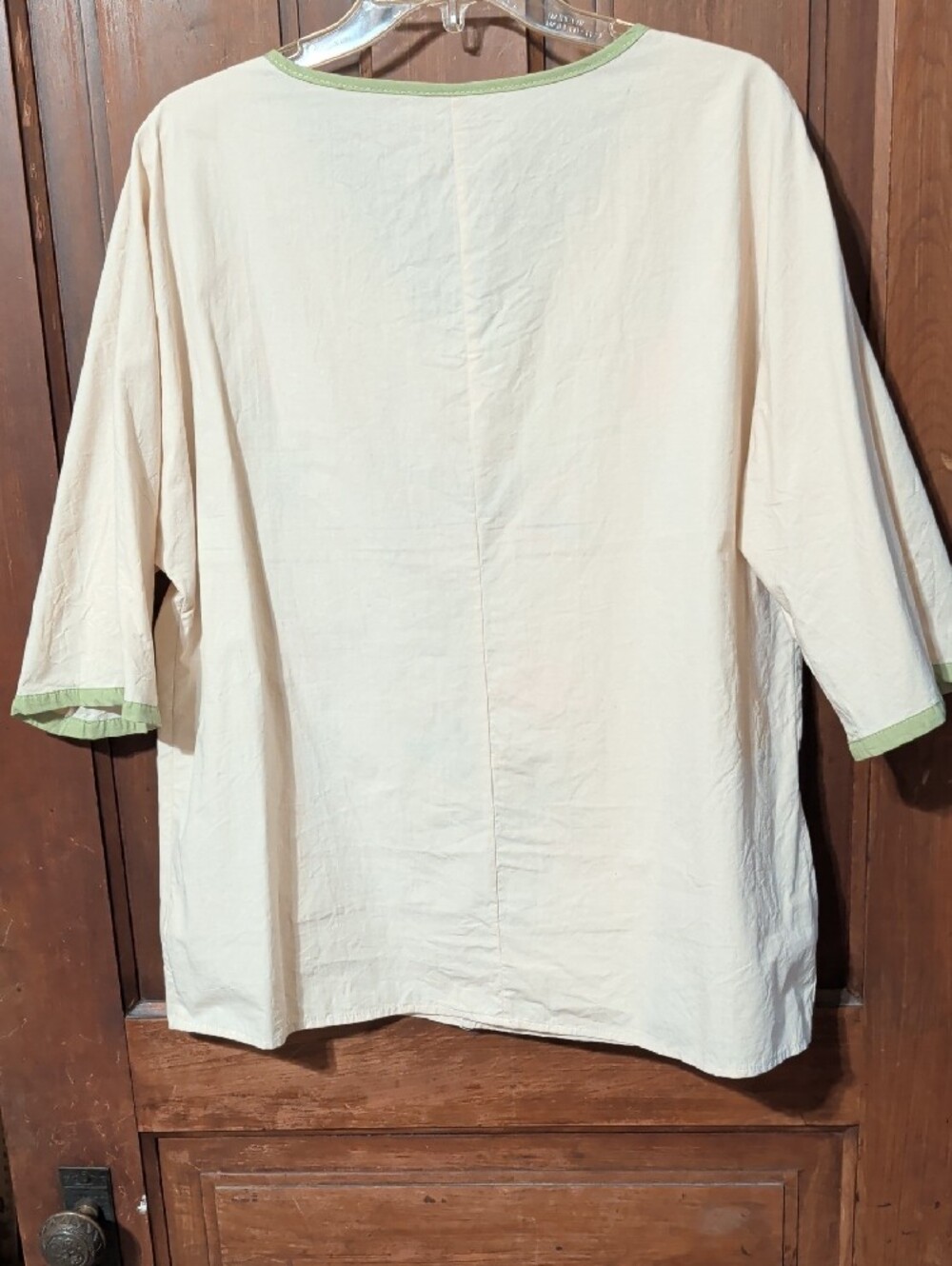 Cream Embroidered V-Neck Tunic with Coral & Blue Dragonfly - Picture 5 of 8